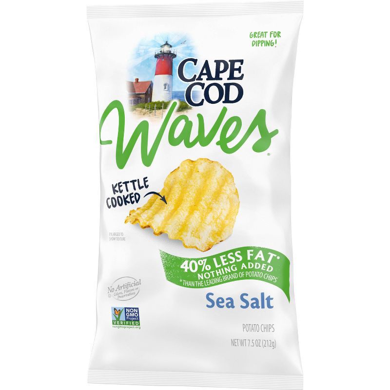 slide 7 of 7, Cape Cod Potato Chips Wavy Cut Less Fat Sea Salt Kettle Chips - 7.5oz, 7.5 oz