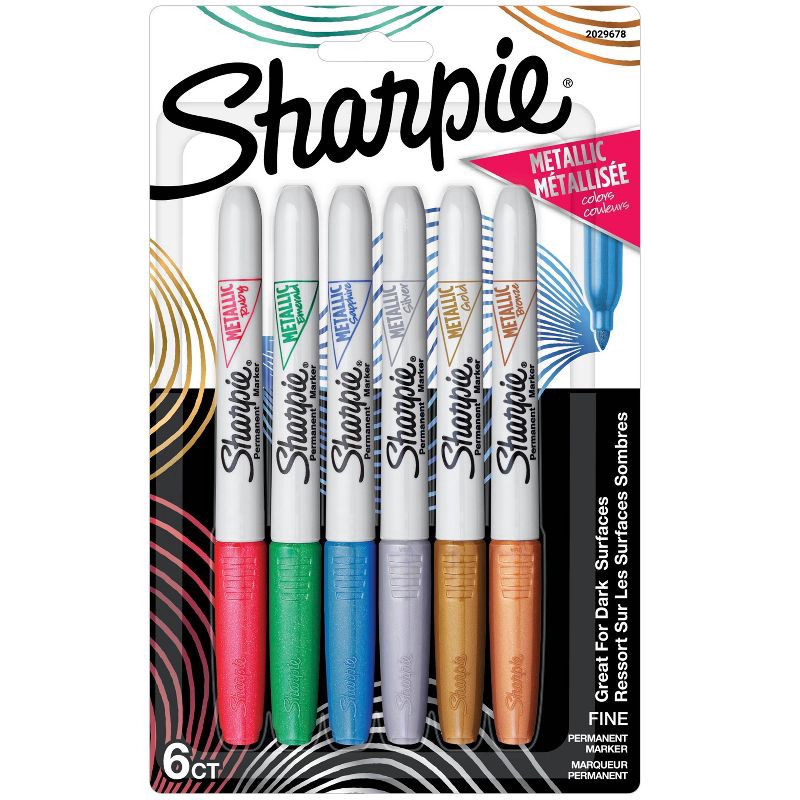 slide 1 of 9, Sharpie 6pk Permanent Markers Fine Tip Metallic Multicolored, 6 ct