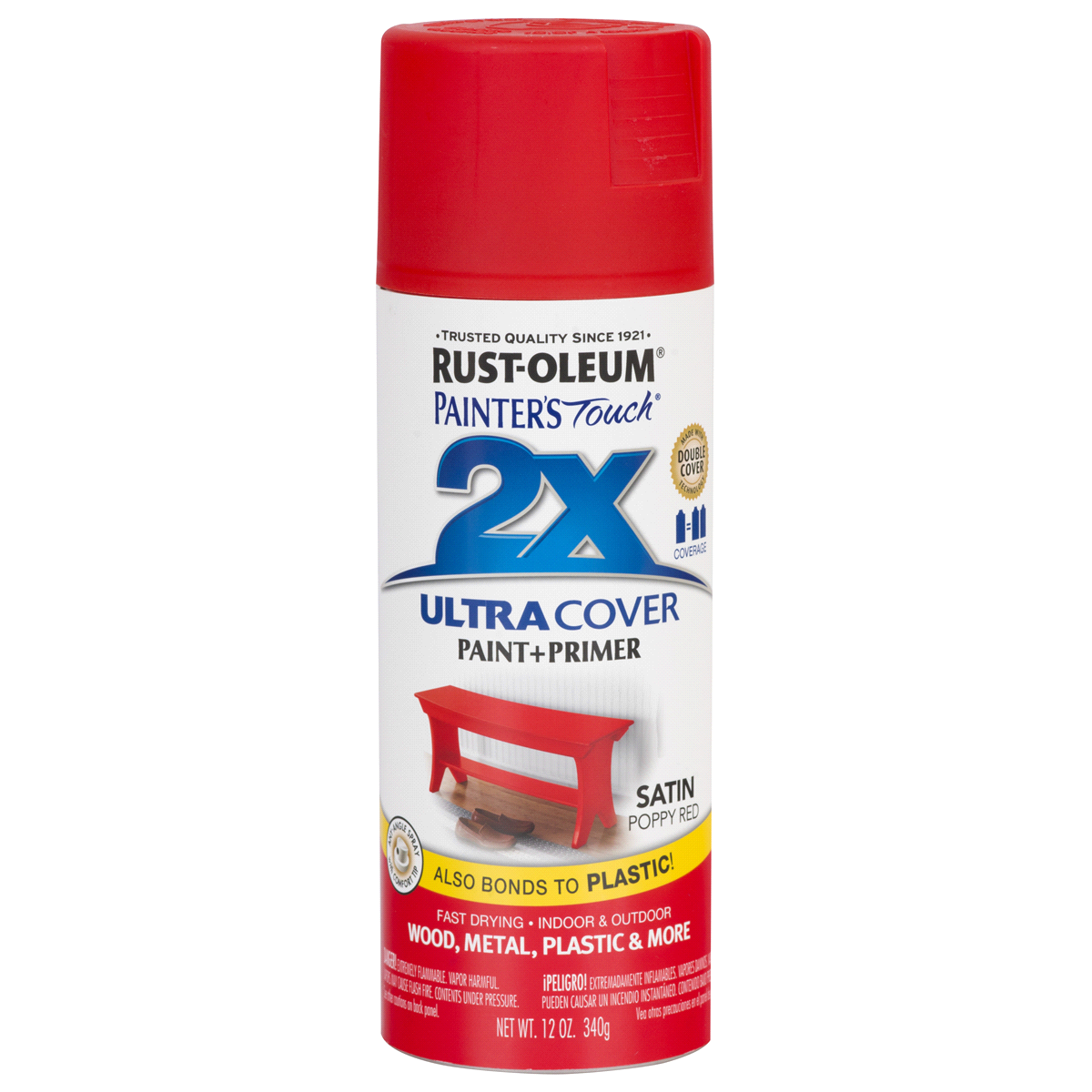 slide 1 of 1, Rust-Oleum Painters Touch 2X Ultra Cover Spray Paint - 277994, Satin Poppy Red, 12 oz