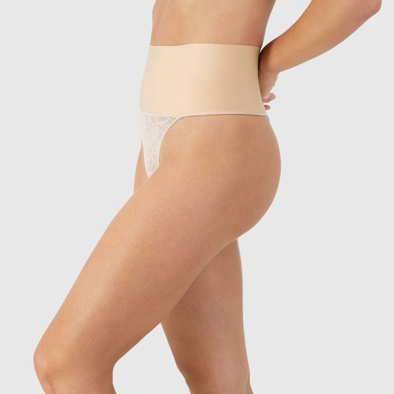 slide 3 of 6, Maidenform Self Expressions Women's Tame Your Tummy Thong SE0049 - Beige M: Firm Compression, Mid Rise, Nylon-Spandex Blend, 1 ct
