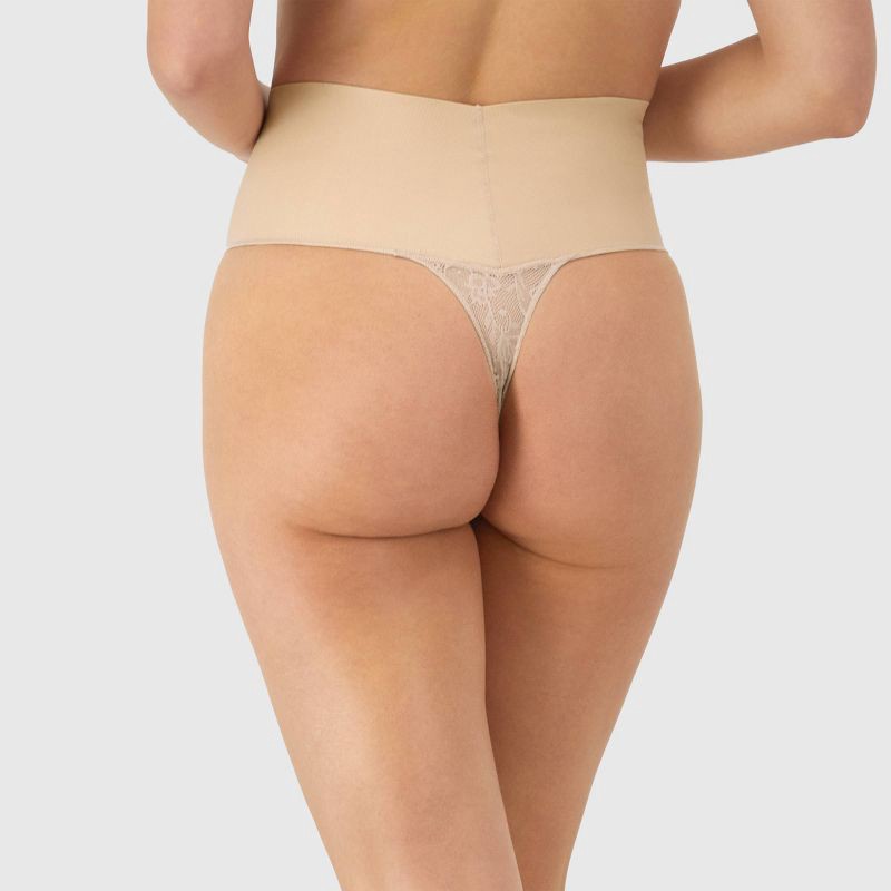 slide 4 of 6, Maidenform Self Expressions Women's Tame Your Tummy Thong SE0049 - Beige M: Firm Compression, Mid Rise, Nylon-Spandex Blend, 1 ct