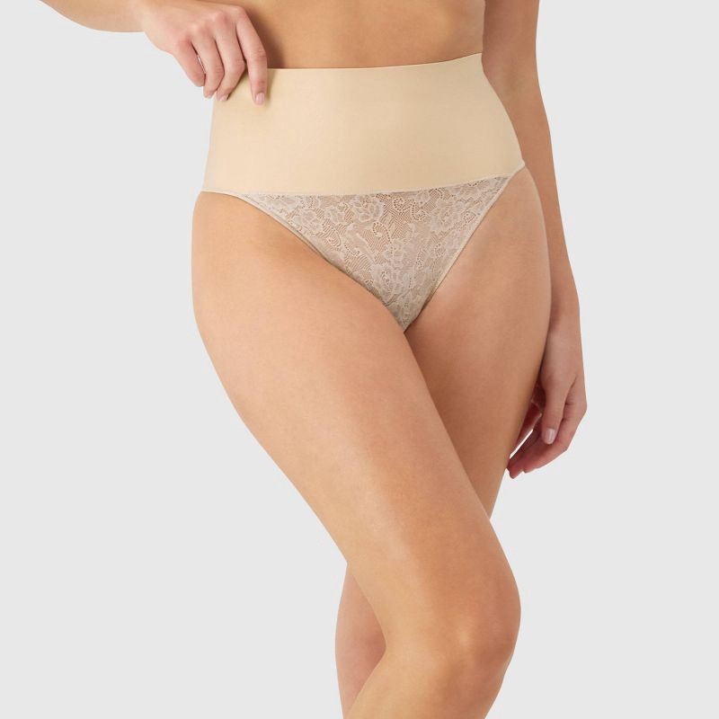 slide 2 of 5, Maidenform Self Expressions Women's Tame Your Tummy Thong SE0049 - Beige L: Firm Compression, Mid Rise, Nylon-Spandex Blend, 1 ct