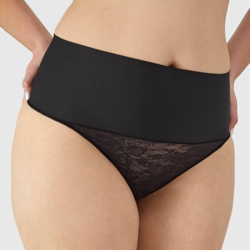 slide 2 of 6, Maidenform Self Expressions Women's Tame Your Tummy Thong SE0049 - Black S: Firm Compression Shapewear, 1 ct
