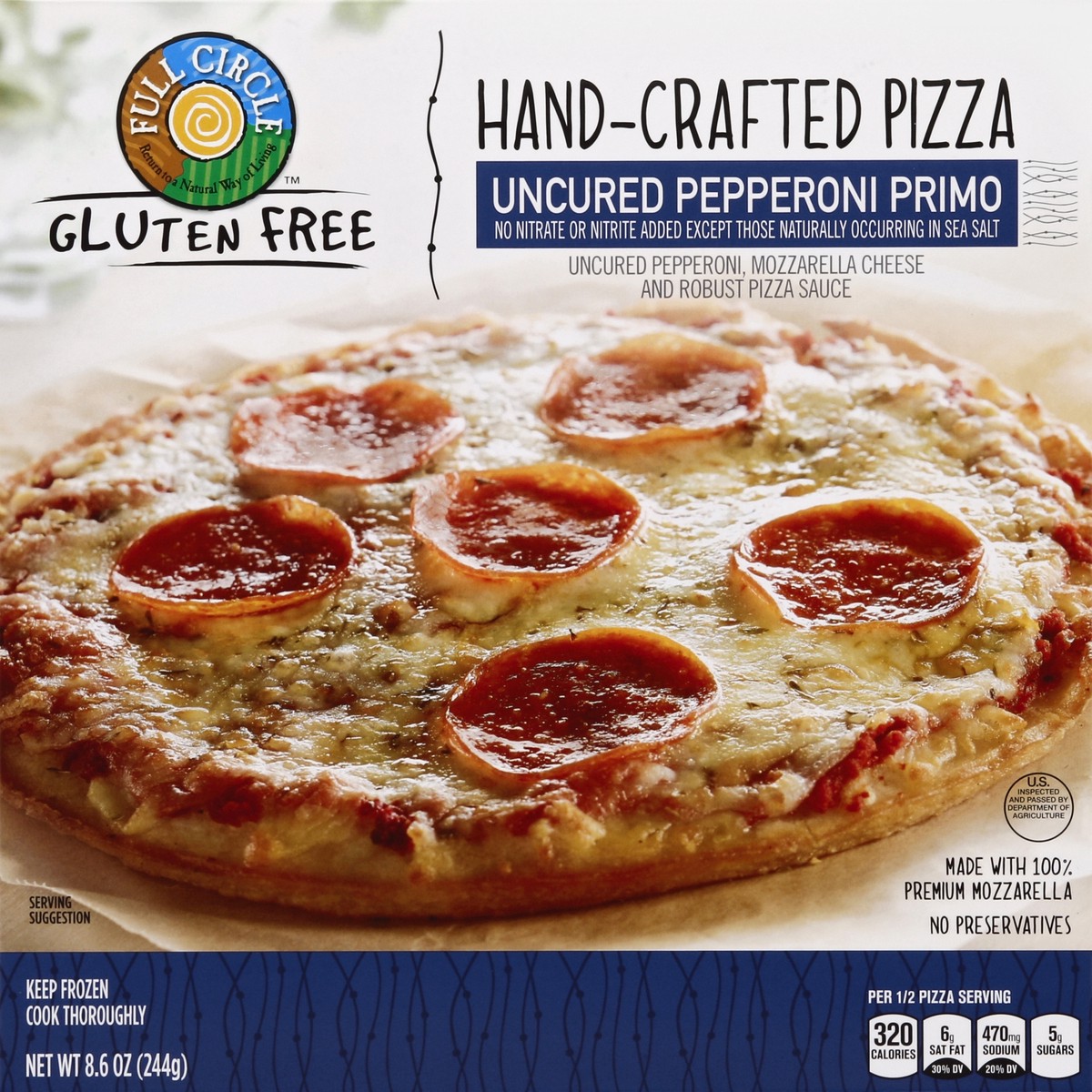 slide 4 of 6, Full Circle Market Gluten Free Hand Crafted Uncured Pepperoni Primo Pizza, 8.6 oz