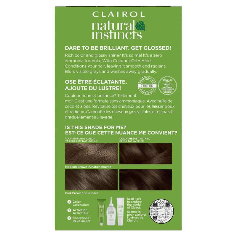 slide 2 of 8, Natural Instincts Clairol Demi-Permanent Hair Color Cream Kit - 5C Medium Brown, Peppercorn, 1 ct