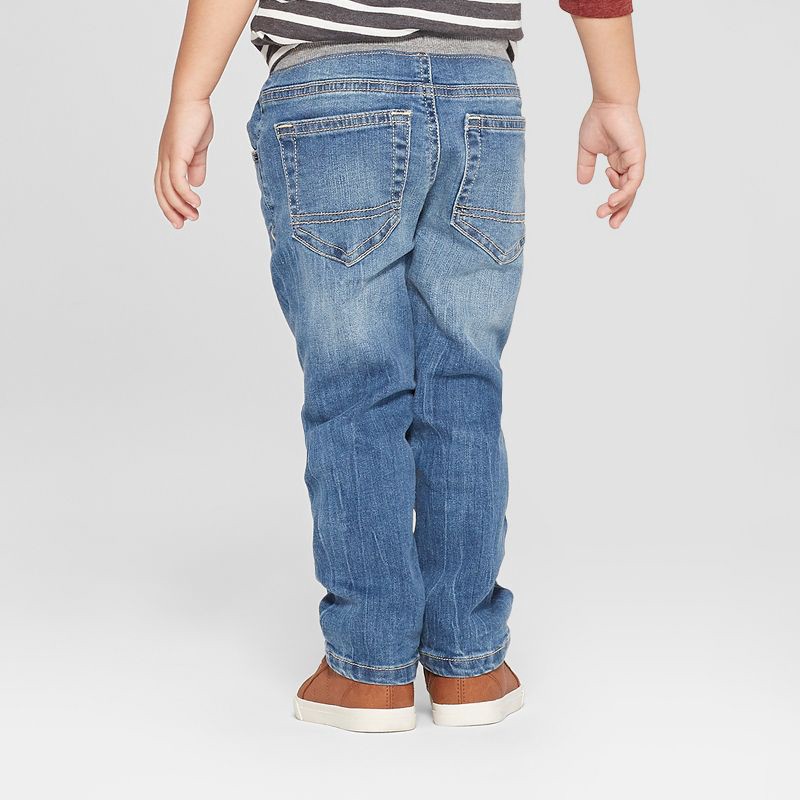 slide 2 of 3, Toddler Boys' Pull-On Straight Fit Jeans - Cat & Jack™ Medium Wash 18M: Denim, Mid-Rise, Elastic Waistband, Drawstring, 1 ct