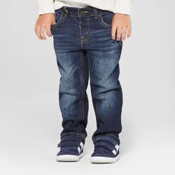 Toddler Boys' Fit Straight Jeans - Cat & Jack™ Dark Wash 2T: Adjustable Waist, Super Stretch Denim