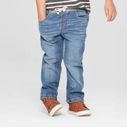 Toddler Boys' Pull-On Straight Fit Jeans - Cat & Jack™ Blue 2T: Midweight Denim, Elastic Waist, Drawstring