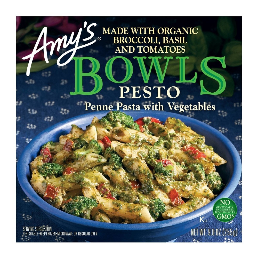 slide 3 of 3, Amy's Frozen Pesto Penne Pasta with Vegetables Bowl, 9 oz