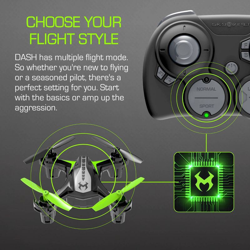 slide 5 of 8, Sky Viper DASH Nano Drone: Remote Control, Beginner Skill Level, Indoor/Outdoor Use, 1 ct