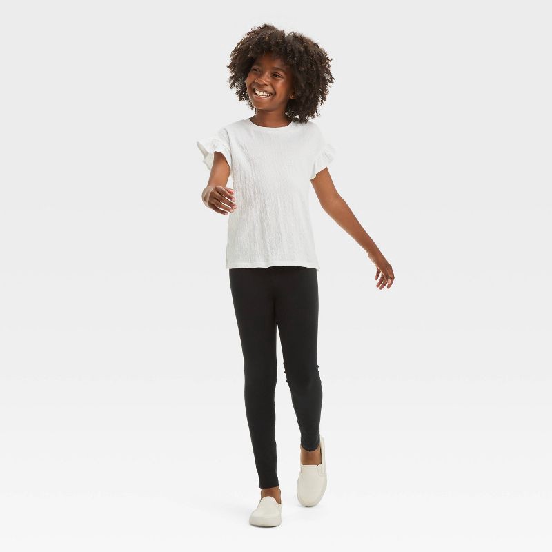 slide 3 of 4, Girls' Leggings - Cat & Jack™ Black S: Cotton-Spandex Blend, High Rise, Elastic Waist, Lightweight Jersey Fabric, 1 ct