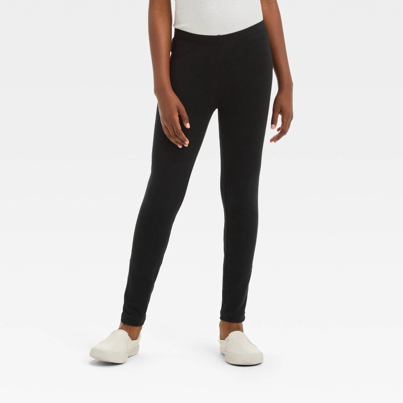 slide 1 of 4, Girls' Leggings - Cat & Jack™ Black M: Cotton Spandex Blend, High Rise, Elastic Waistband, 1 ct