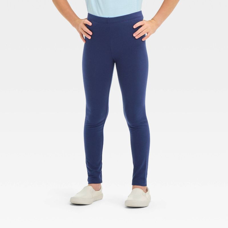 slide 1 of 3, Girls' Leggings - Cat & Jack™ Navy XS: Cotton-Spandex Blend, High Rise, Skinny Leg, Full Elastic Waistband, 1 ct