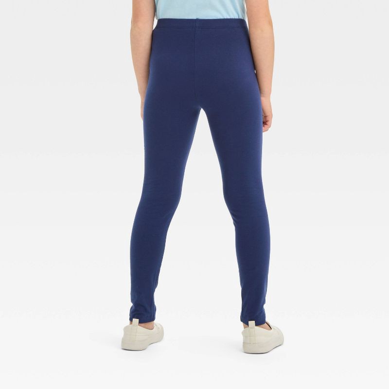 slide 2 of 3, Girls' Leggings - Cat & Jack™ Navy M: Cotton Spandex Blend, High Rise, Skinny Leg, Elastic Waistband, 1 ct