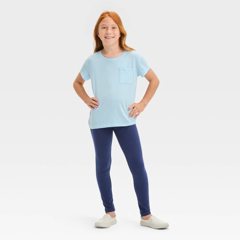 slide 3 of 3, Girls' Leggings - Cat & Jack™ Navy L: Cotton Spandex, High Rise, Skinny Leg, Elastic Waistband, 1 ct
