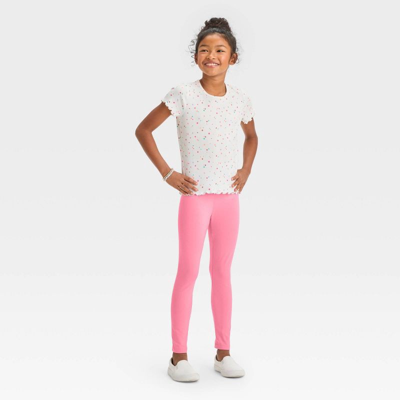 slide 3 of 3, Girls' Leggings Pants - Cat & Jack™ Pink S: Cotton-Spandex Blend, High Rise, Skinny Leg, Full Elastic Waistband, Machine Washable, 1 ct