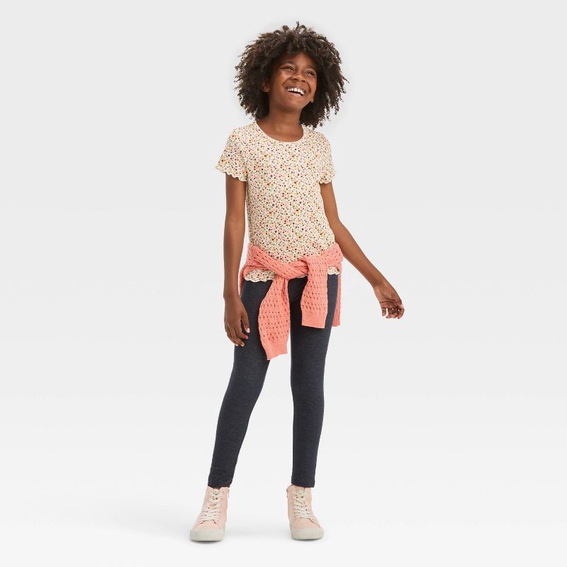 slide 4 of 4, Girls' Leggings - Cat & Jack™ Faux Denim L: High Rise, Full Waistband Elastic, Lightweight French Terry Fabric, 1 ct