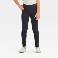 Girls&#x27; Leggings - Cat &amp; Jack™ Faux Denim L: High Rise, Full Waistband Elastic, Lightweight French Terry Fabric