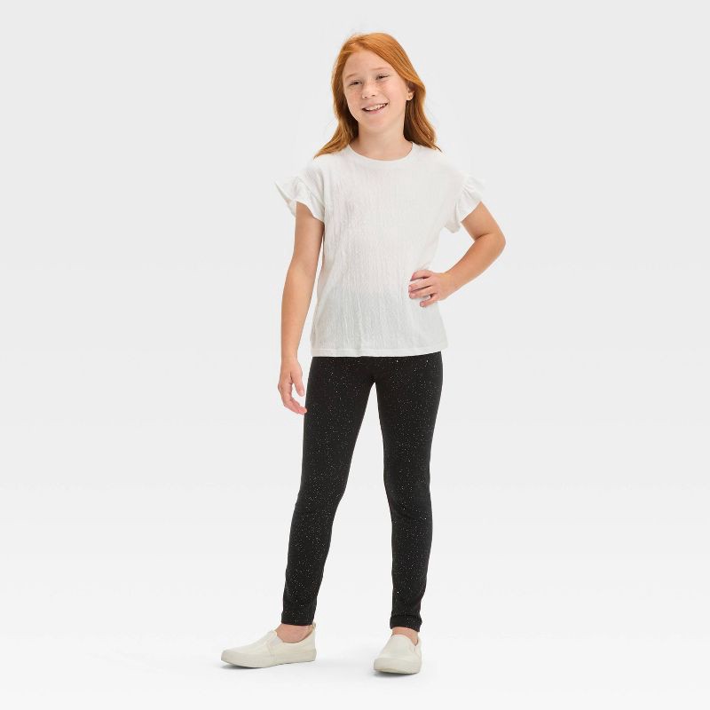 slide 3 of 3, Girls' Sparkle Leggings - Cat & Jack™ Black S: High Rise, Skinny Leg, Stretch Jersey, 1 ct