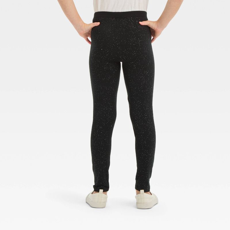 slide 2 of 3, Girls' Sparkle Leggings - Cat & Jack™ Black M: High Rise, Skinny Leg, Stretch Jersey, 1 ct