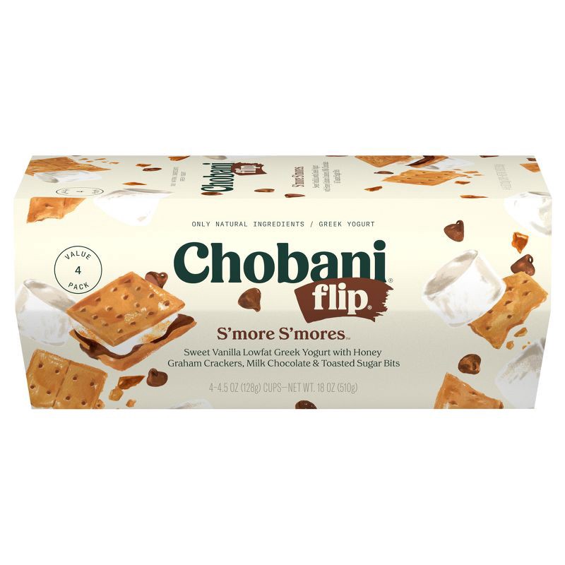 slide 1 of 10, Chobani Flip Low-Fat Chocolate S'more S'mores Greek Yogurt - 4ct/4.5oz Cups, 4 ct; 4.5 oz