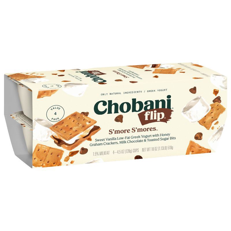 slide 9 of 9, Chobani Flip Low-Fat Chocolate S'more S'mores Greek Yogurt - 4ct/4.5oz Cups, 4 ct; 4.5 oz