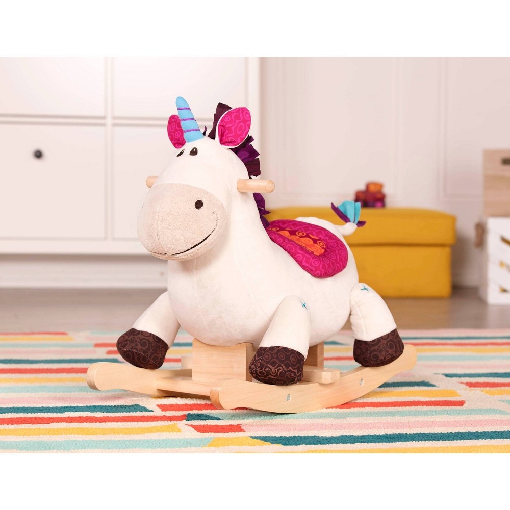 slide 4 of 8, B. toys Wooden Rocking Unicorn Rodeo Rockers - Dilly-Dally, 1 ct