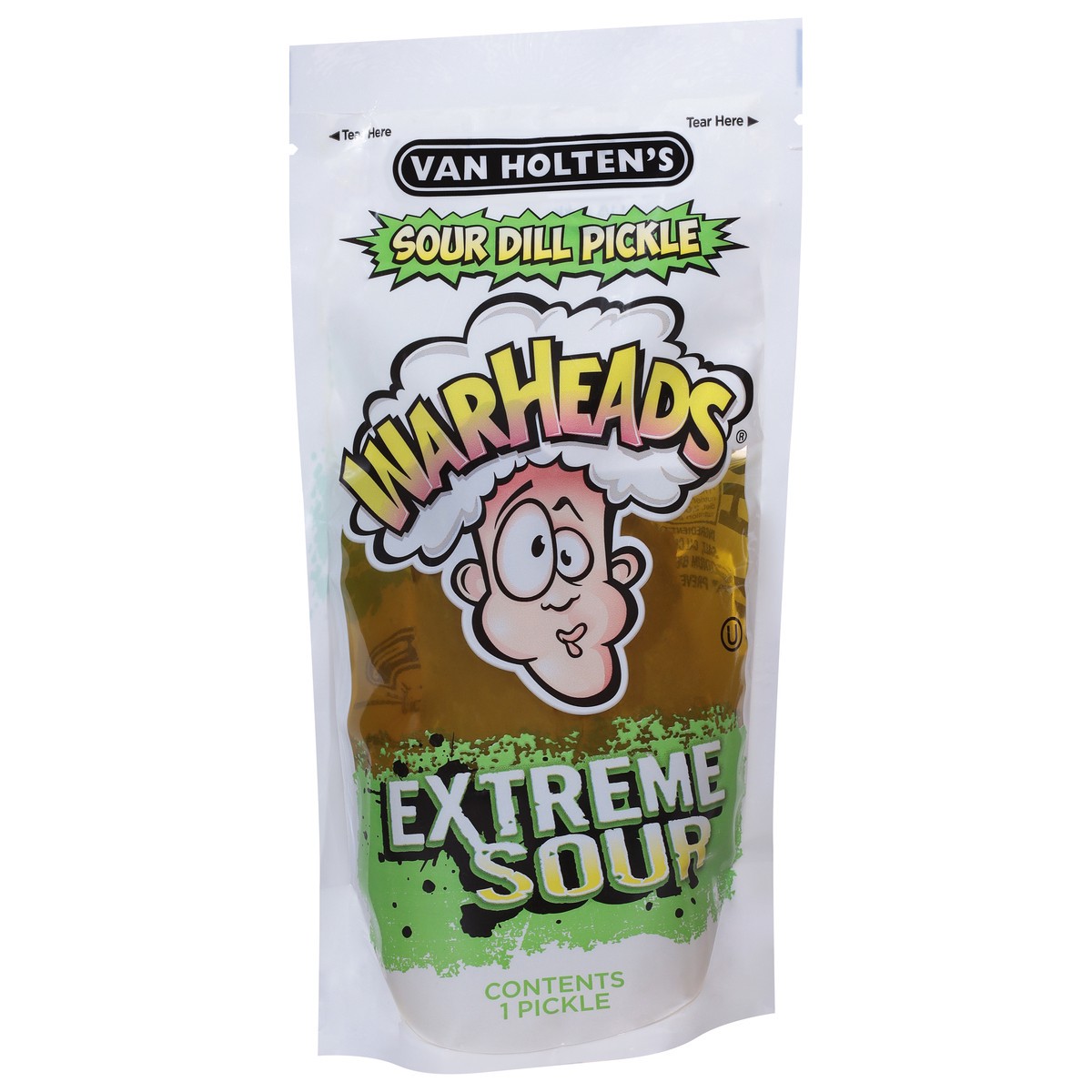 slide 2 of 9, Van Holten's Warheads Extreme Sour Pickle in-a Pouch 1 Each, 1 oz