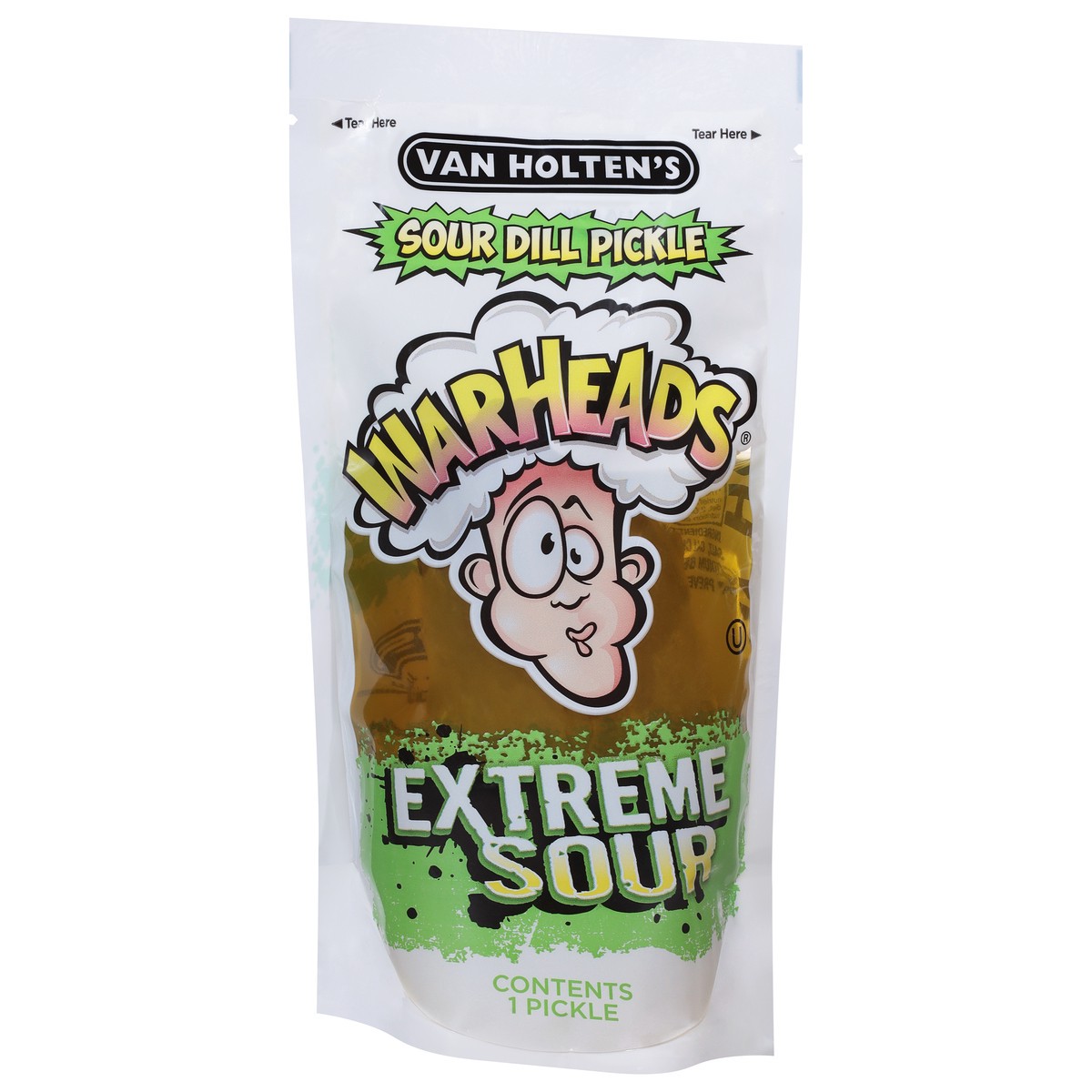 slide 3 of 9, Van Holten's Warheads Extreme Sour Pickle in-a Pouch 1 Each, 1 oz