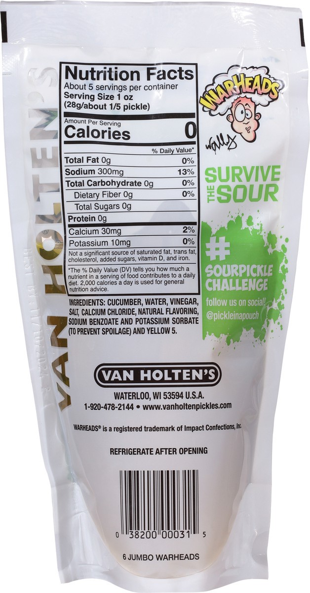 slide 8 of 9, Van Holten's Warheads Extreme Sour Pickle in-a Pouch 1 Each, 1 oz