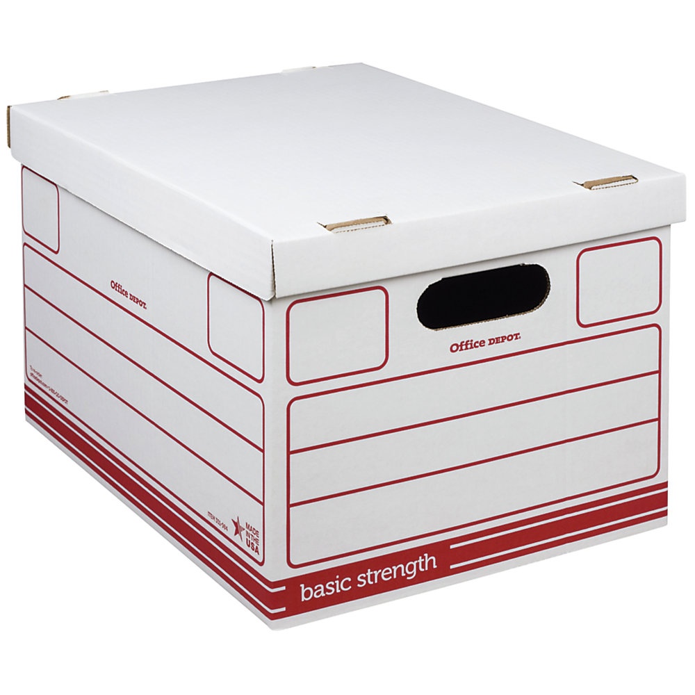 slide 1 of 1, Office Depot Brand Economy Storage Boxes, 15'' X 12'' X 10'', Letter/Legal Size, 60% Recycled, Red/White, Pack Of 10, 10 ct