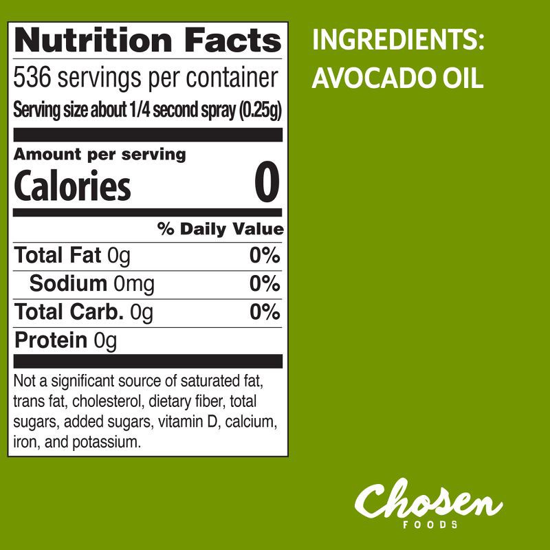 slide 7 of 8, Chosen Foods 100% Pure Avocado Oil Spray - 4.7oz, 4.7 oz