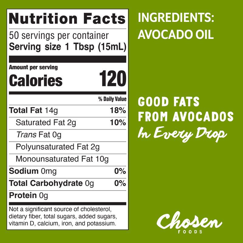 slide 7 of 10, Chosen Foods 100% Pure Avocado Oil - 25.4 fl oz, 25.4 fl oz