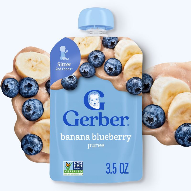 slide 2 of 9, Gerber Baby Food Banana Blueberry Puree Toddler Food Pouch - 3.5oz​, 3.5 oz