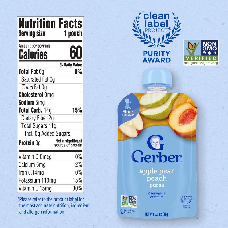 slide 8 of 8, Gerber Non-GMO Baby Food Apple Pear Peach Puree Toddler Food Pouch - 3.5oz​, 3.5 oz
