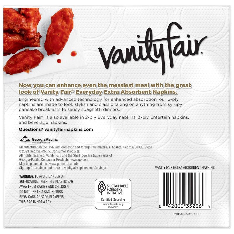 slide 9 of 9, Vanity Fair Extra Absorbent 2-Ply Napkins - 80ct, 80 ct