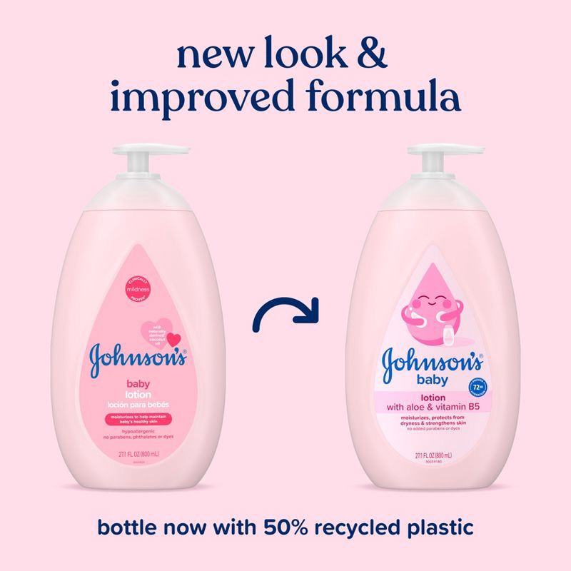 slide 3 of 7, Johnson's Moisturizing Mild Pink Baby Body Lotion, Coconut Oil for Delicate Skin, Hypoallergenic - 27.1 fl oz, 27.1 fl oz