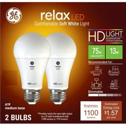 GE Household Lighting GE 2pk 75W Relax A19 LED Light Bulbs Soft White