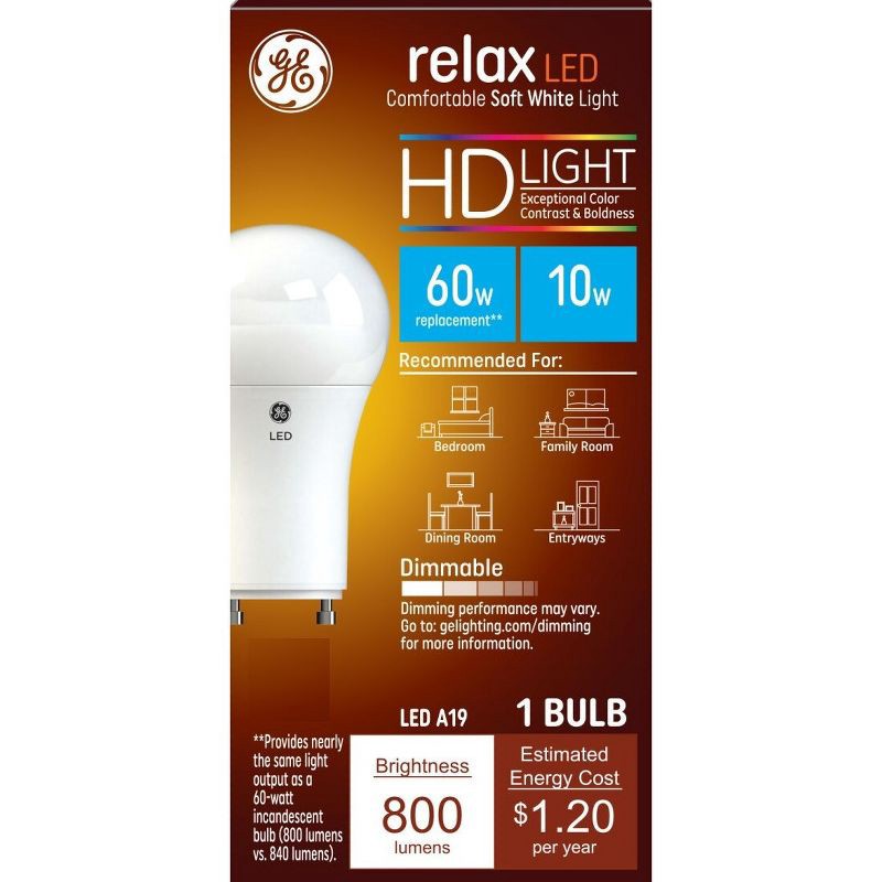 slide 1 of 7, GE Household Lighting GE 60W Relax A19 LED Light Bulb Soft White GU24 Base, 1 ct