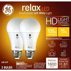GE Household Lighting GE 2pk 100W Relax A19 LED Light Bulbs Soft White