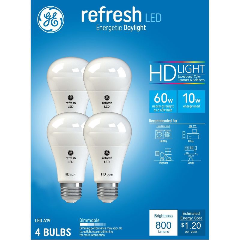 slide 1 of 8, GE Household Lighting GE 4pk 60W Refresh A19 LED Light Bulbs Daylight, 4 ct