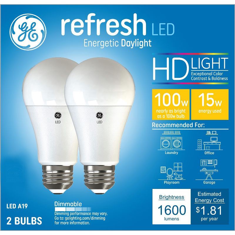 slide 1 of 7, GE Household Lighting GE 2pk 100W Relax A19 LED Light Bulbs Daylight, 2 ct
