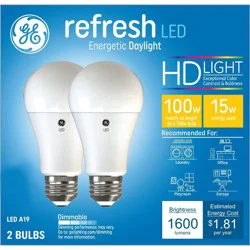 GE Household Lighting GE 2pk 100W CA Refresh A19 LED Light Bulbs Daylight