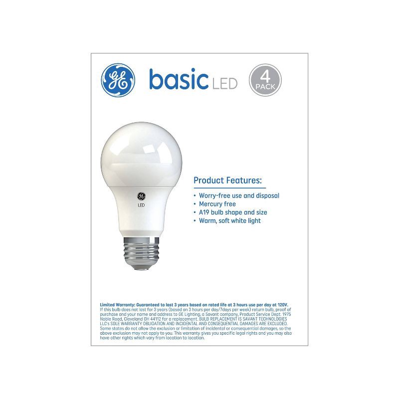 slide 2 of 5, GE Household Lighting GE 4pk 40W Basic A19 LED Light Bulbs Soft White, 4 ct