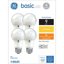 GE Household Lighting GE 4pk 40W Basic A19 LED Light Bulbs Soft White