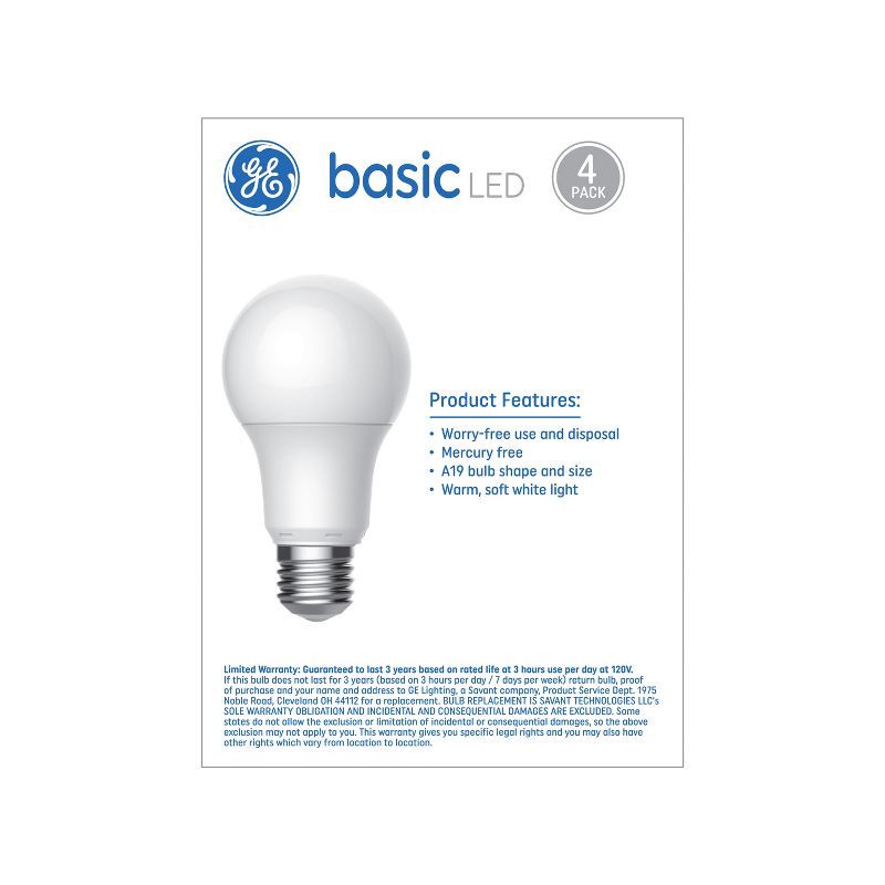 slide 3 of 6, GE Household Lighting GE 4pk 60W Basic A19 LED Light Bulbs Soft White, 4 ct