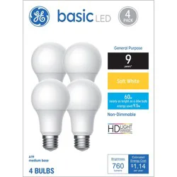 GE Household Lighting GE 4pk 60W Basic A19 LED Light Bulbs Soft White