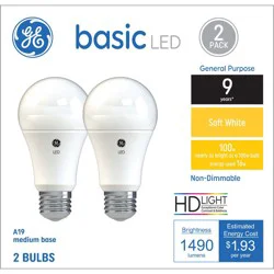 GE Household Lighting GE 2pk 100W Basic A19 LED Light Bulbs Soft White