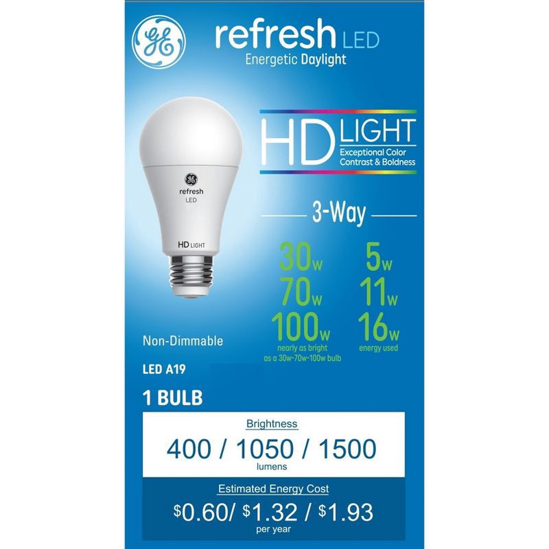 slide 1 of 7, GE Household Lighting GE Refresh A19 LED 3-Way Light Bulb Daylight, 1 ct