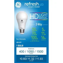 GE Household Lighting GE Refresh A19 LED 3-Way Light Bulb Daylight